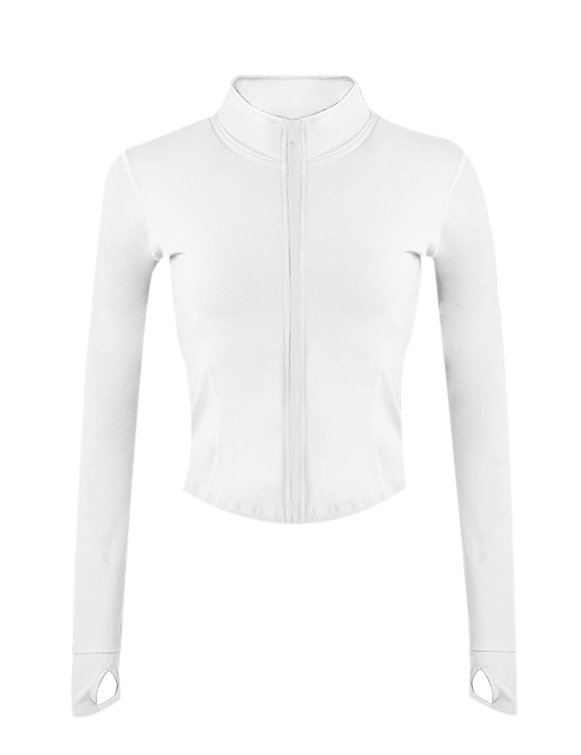 Lentta Womens White Cropped Slim Athletic Yoga Workout Track Sports Zip