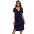 thumbnail image 3 of Unique Bargains Women's Sleepwear Soft Button with Pockets Short Sleeve Lounge Nightgown L Blue, 3 of 6