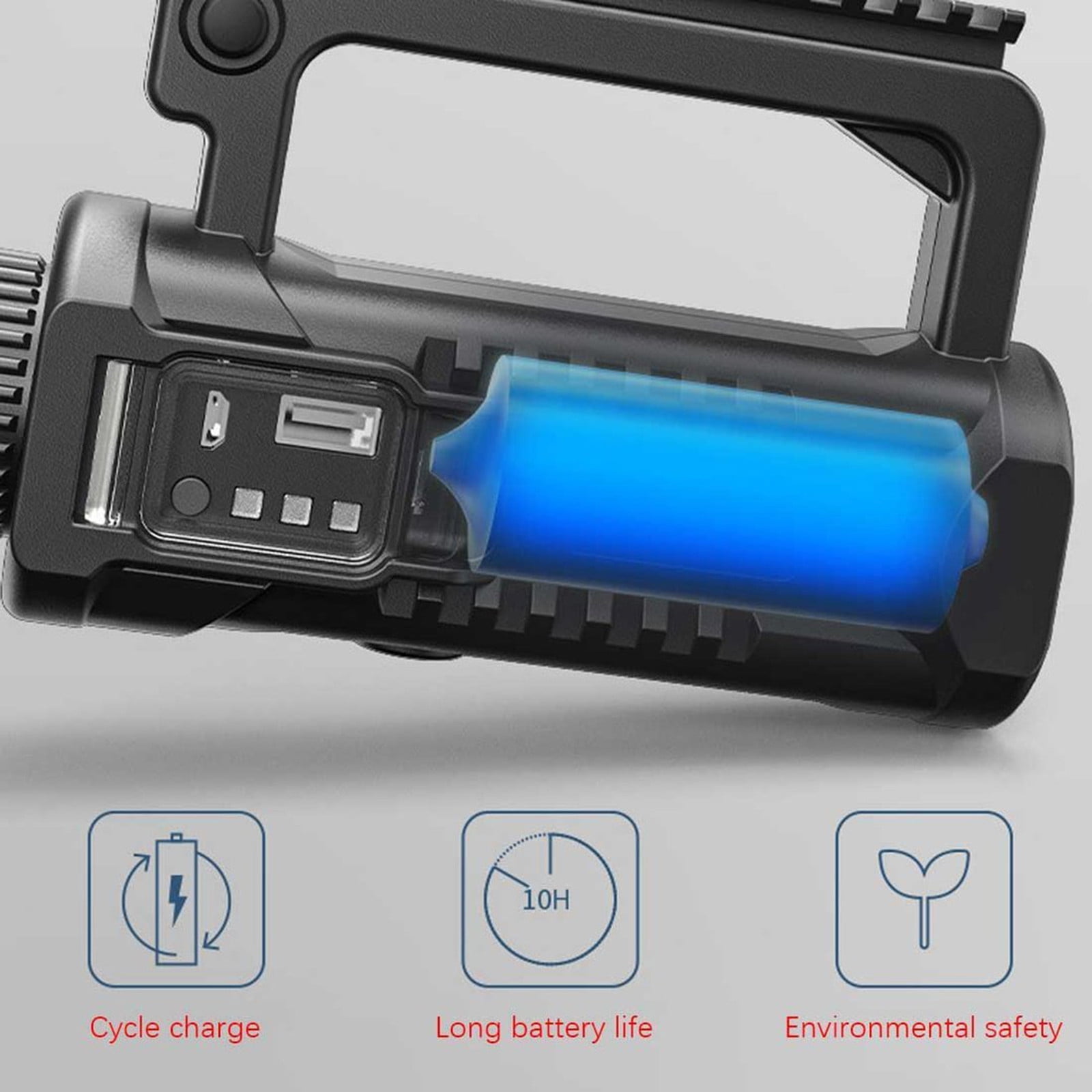 90000 Lumens Rechargeable LED Flashlight XHP Super Bright 500m Beam 4 Modes IPX5 Waterproof 6000mAh Battery USB Power Bank for Camping Hiking Hunting Fishing Outdoor Emergency Searchlight