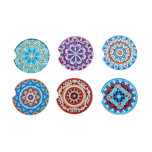 Decodeary 6 Pieces Crystal Painting Car Rhinestone Drink Coffee Milk Cup Bottle Placemat Pad Decoration Mat Washable