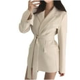 thumbnail image 2 of HaoXianJian Women Blazer Set Solid Color Long Sleeve Notch Lapel Blazer Dress Outerwear Outfits Business Casual Office Work Suit Slim Fits for Winter, 2 of 4