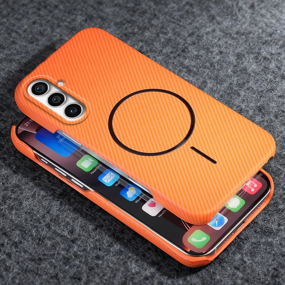 Dteck for Samsung Galaxy A36 Case, Compatible with MagSafe, Ultra Slim Carbon Fiber Texture for Galaxy A36 5G Shockproof Hard Phone Cover,Orange