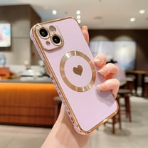 Feishell for Apple iPhone 13 (6.1 inch) Cute Love Heart Pattern Phone Case for Women Girls,Compatible with Magsafe Charging,Luxury Plating Edge Soft Silicone Shockproof Slim Phone Case,Purple