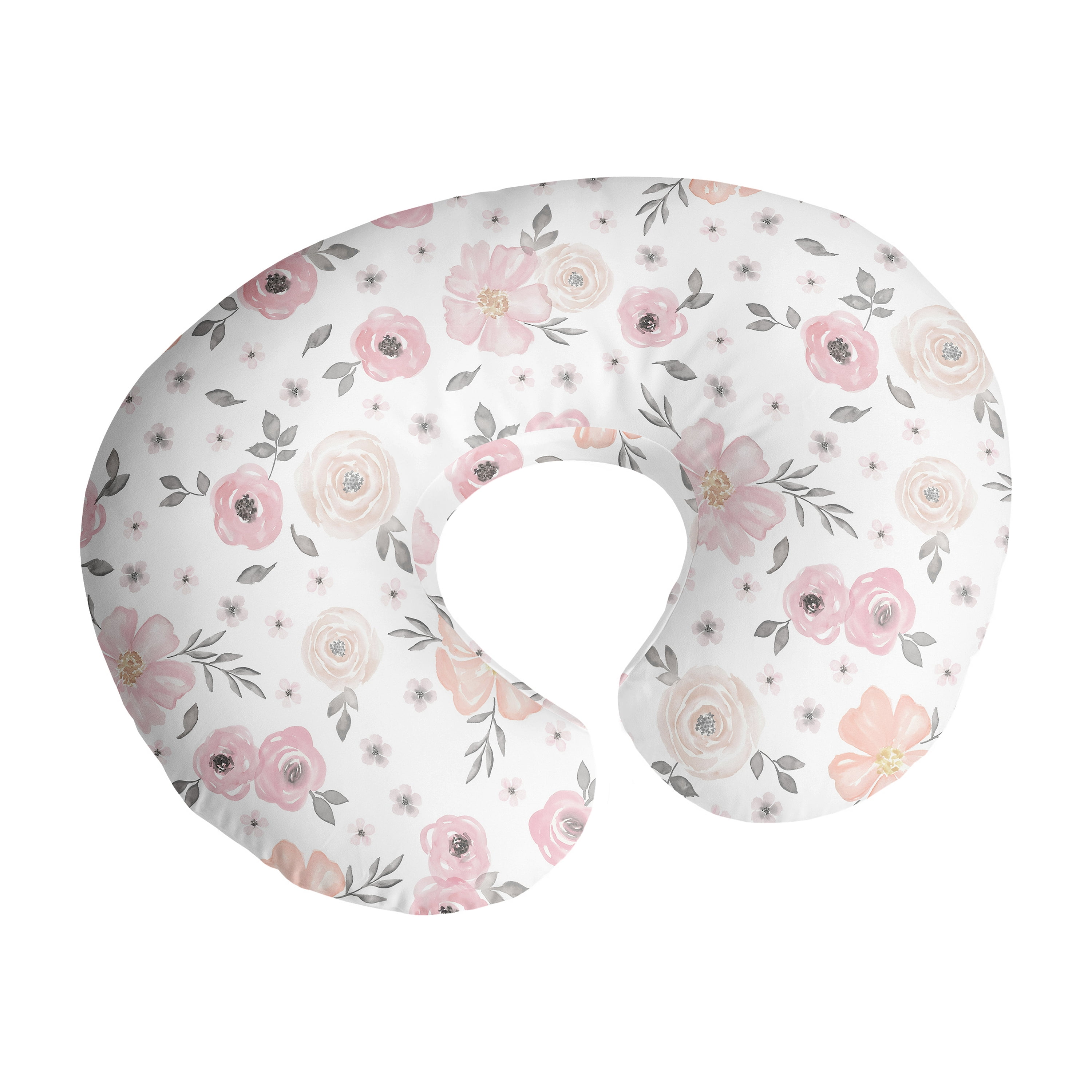 Watercolor Floral Pink and Grey Nursing Pillow Cover Case (Pillow Not Included) by Sweet Jojo Designs