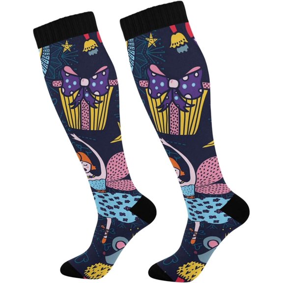 GZHJMY Christmas Compression Socks, Women Men Long Stocking (20-30mmHg), Travel Knee High Stockings for Athletic Sports,Running,Cycling,Nursing