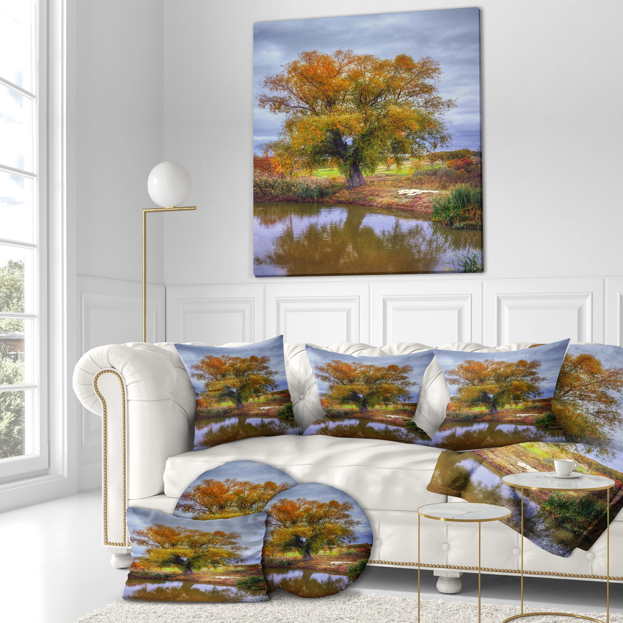 Designart Willow Near Pond - Landscape Photography Throw Pillow - 16x16