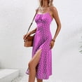 thumbnail image 4 of Cagogo Womens Summer Sexy Flowy Slit Polka Dot Midi Dress Wedding Guest Dress Under $5 Casual Loose Milkmaid Slip Spaghetti Strap Sleeveless Elegant Black Cocktail Dresses, 4 of 9