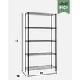 thumbnail image 1 of 5-Tier Wire Shelving Unit (1250 lbs Capacity), Heavy Duty Metal Storage Rack with Adjustable Leveling Feet, Rust-Resistant Powder Coated Organizer for Garage, Kitchen, Pantry, Black, 1 of 8