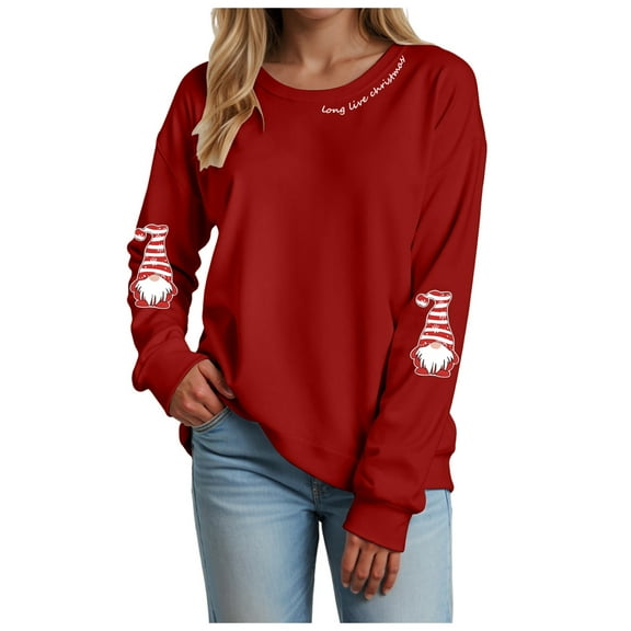 Gubotare Crewneck Sweatshirt for Women Casual Oversized Pullover Hoodies Long Sleeve Fleece Tops Sweater Women's Christmas Tops (Red,L)