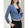 thumbnail image 5 of DARING DIVA Women's Notched Lapel Ruched Sleeve Crop Blazer M Blue Grey, 5 of 7