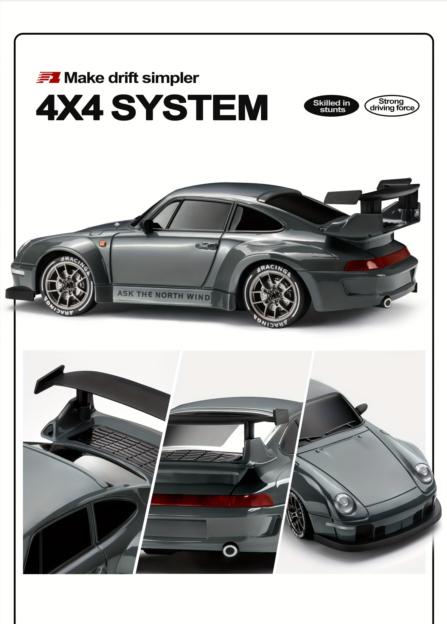 TXT-MATRIX 1:24 Scale 4WD RC Drift Car with Remote, Lights, Tires and Tracks, Dual Batteries