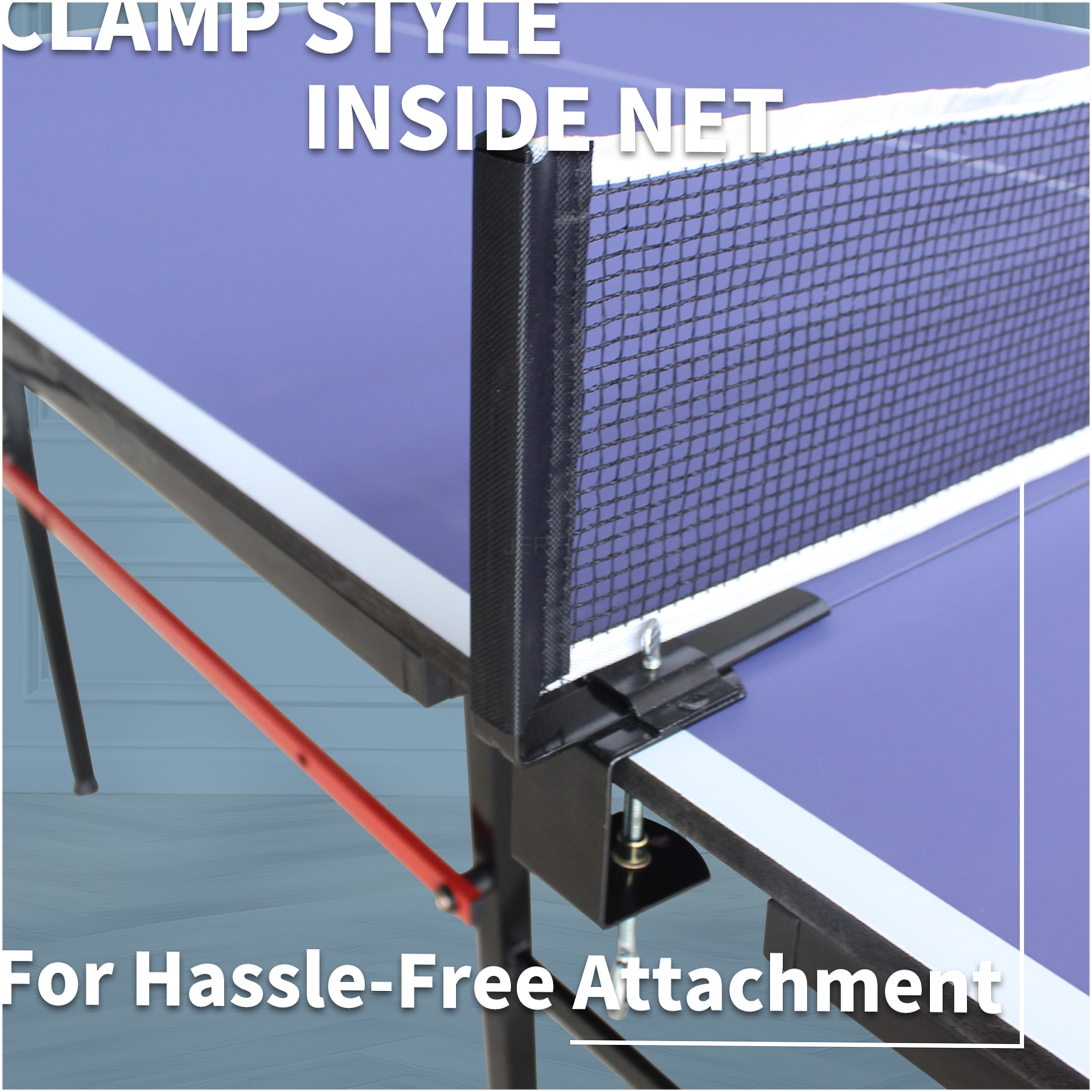 JERFIT 8ft Portable Ping Pong Table Set, Foldable MDF Surface Indoor Game Table with Net, Paddles & Balls, Blue