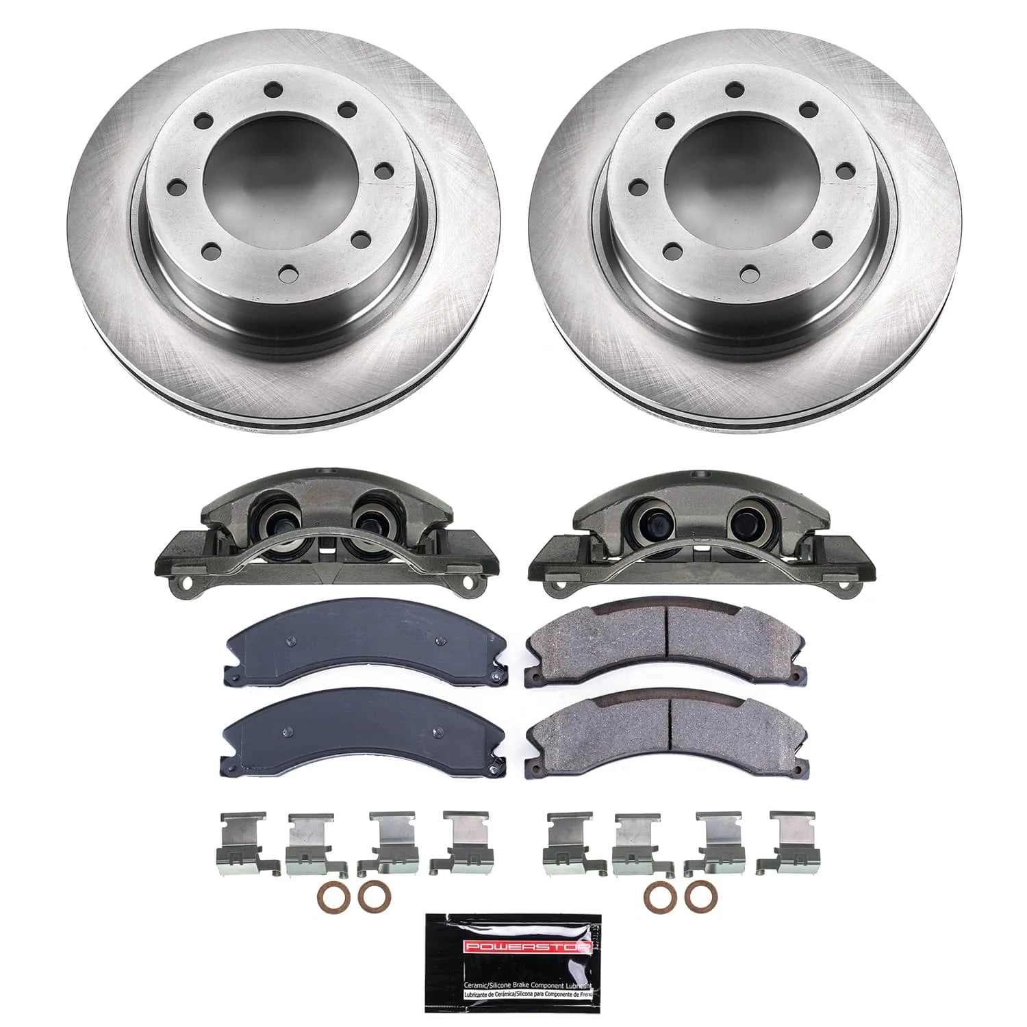 PowerStop Front Stock Replacement Brake Pad and Rotor Kit with Calipers Fits: NISSAN Select Models KCOE6518A