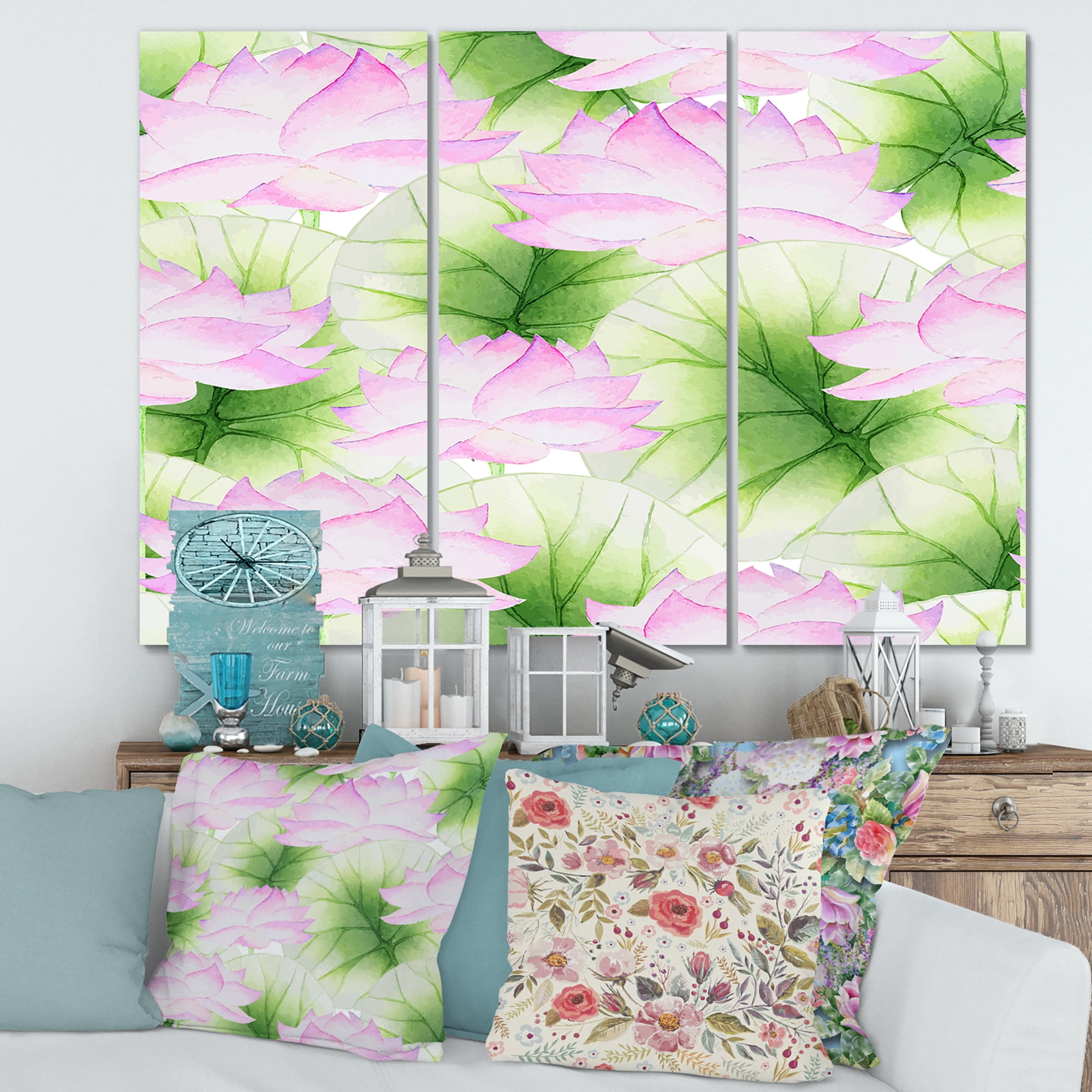 Designart ' Ancient Pink Lotuses In The Pond IX ' Traditional Canvas Wall Art Print