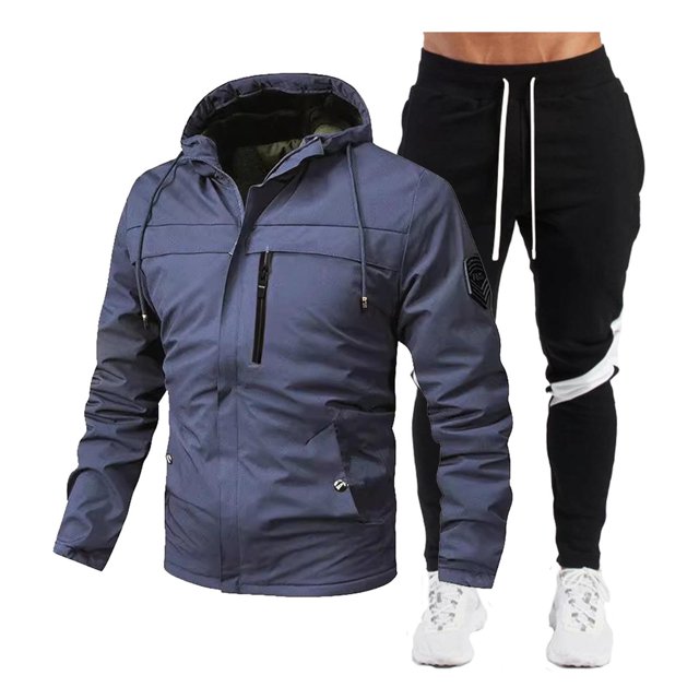 Spring And Autumn Punching Jacket Coat Casual Men Hooded Solid Color Men Jacket Outdoor Sports Set Men'S Suits Navy L