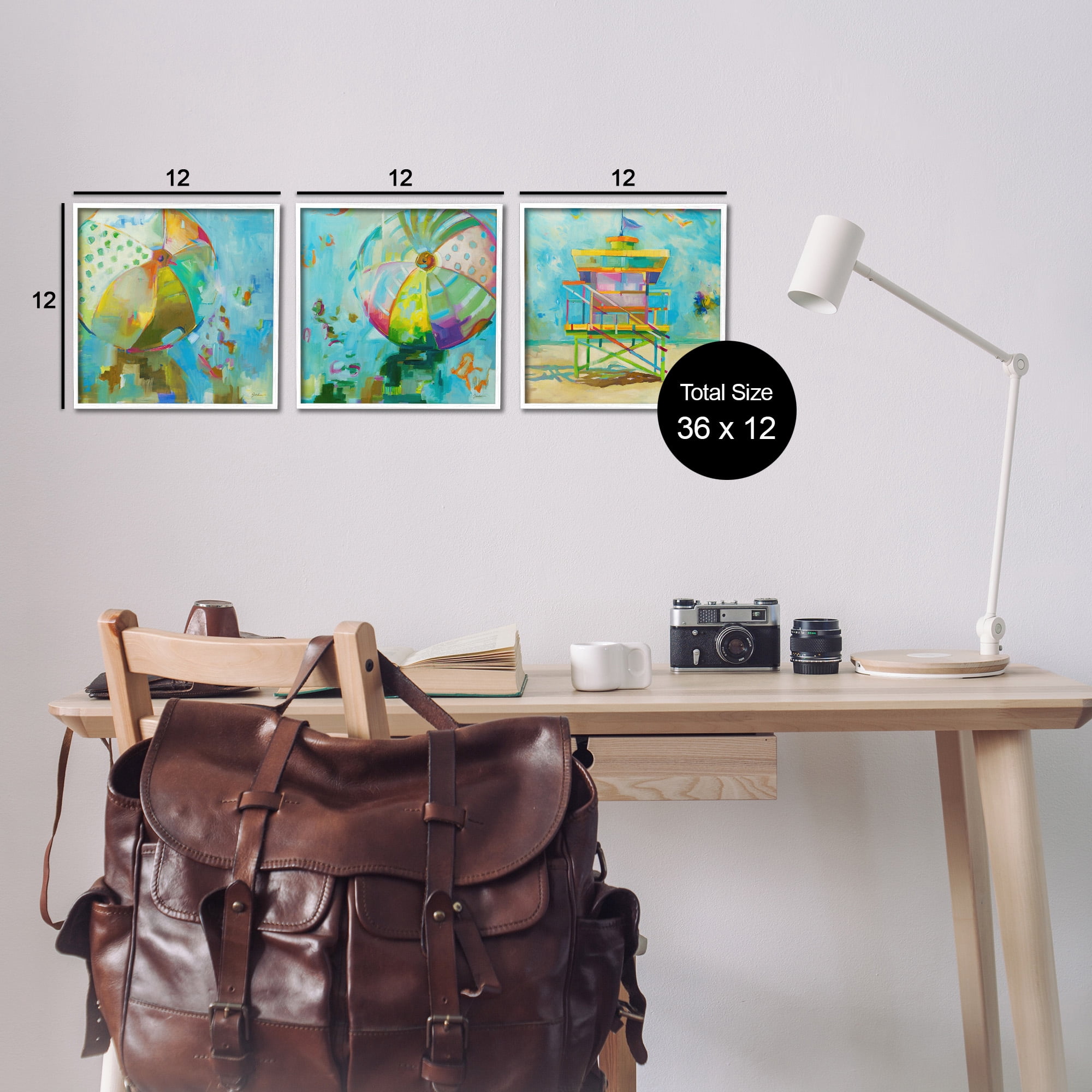 Stupell Industries Abstract Beach Scenes Abstract Painting White Framed Art Print Wall Art, 12 x 12, Set of 3