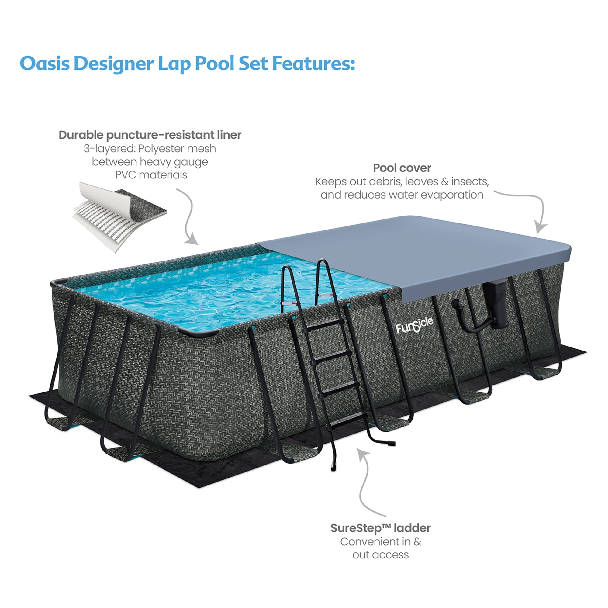 Funsicle 18' x 9' x 52" Oasis Rectangle Outdoor Above Ground Swimming Pool