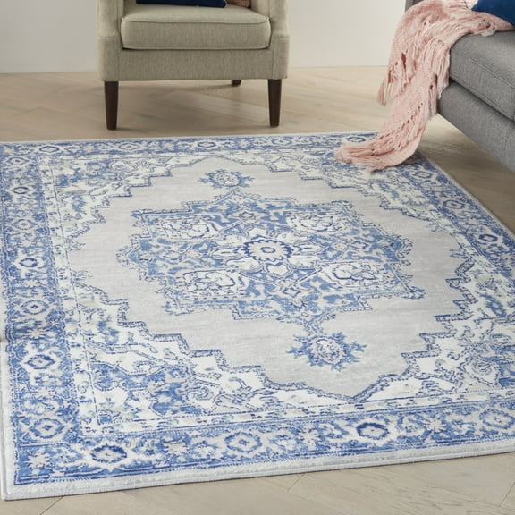 Nourison Whimsicle Persian Farmhouse Grey Blue 6' x 9' Area Rug, (6' x 9')