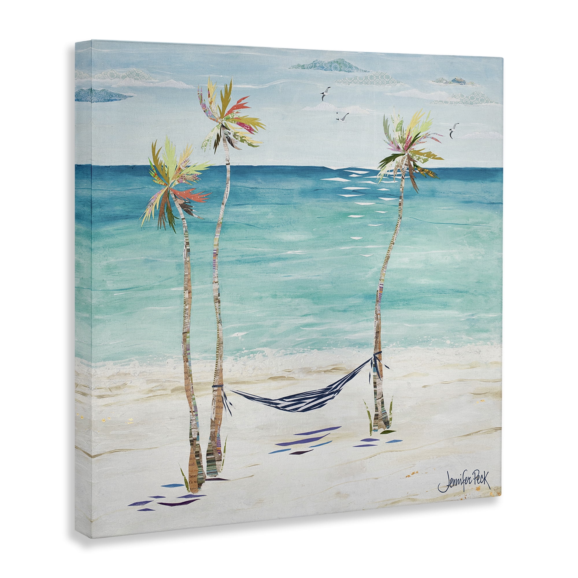 Stupell Industries Hammock & Three Palms Coastal Painting Gallery Wrapped Canvas Art Print Wall Art, 24 x 24