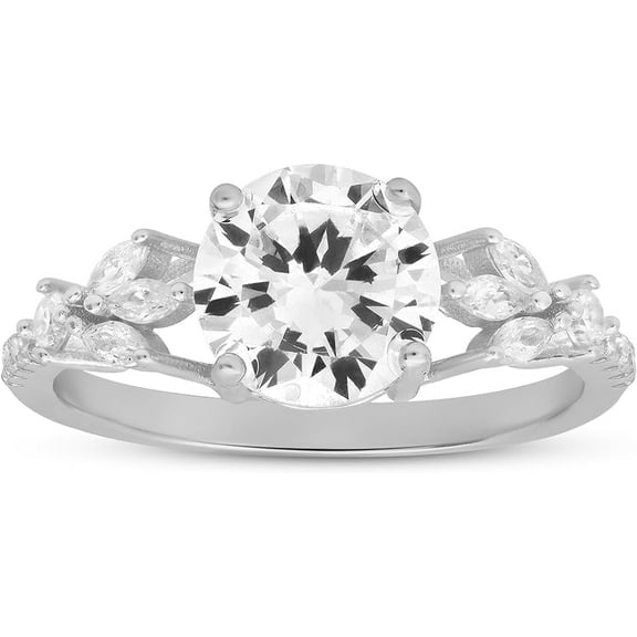 925 Sterling Silver Round & Marquise-cut Diamond Cubic Zirconia Ring