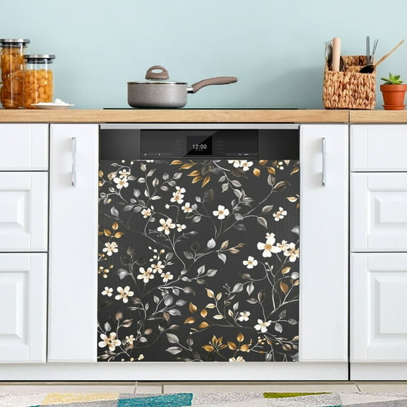 Dark Floral and Botanical Flower Magnetic Dishwasher Covers Refrigerator Magnet Kitchen Magnetic Sticker for Home Decorative 23 x 26 inch