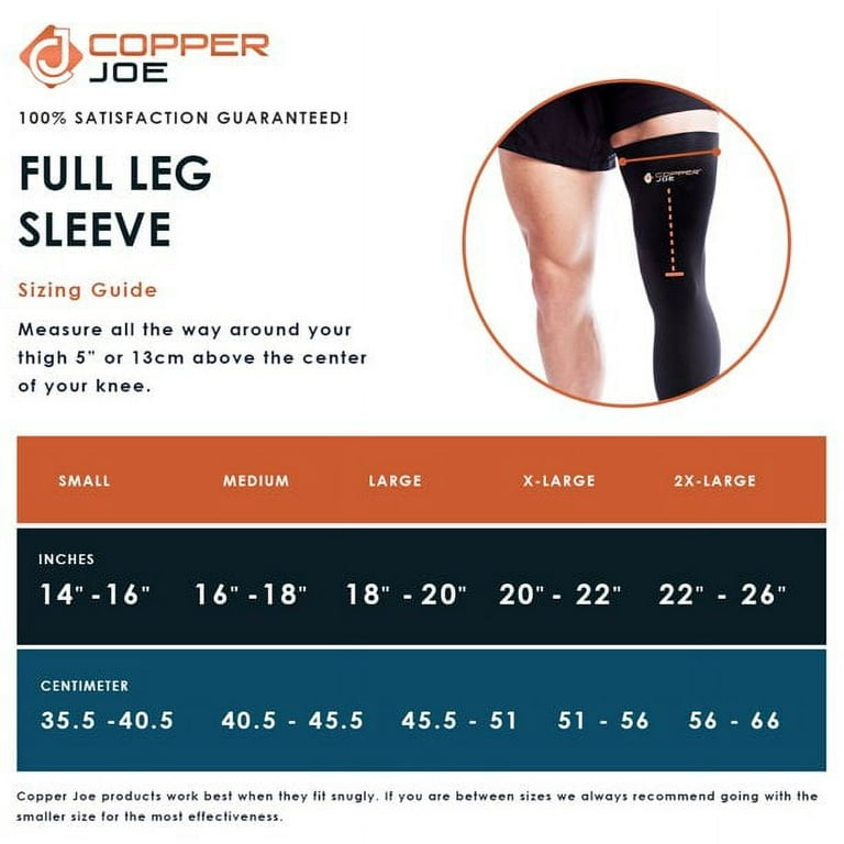 Copper Joe Compression Full Leg Sleeve - Guaranteed Highest Copper Content.  Single Leg Pant- Fit for Men and Women. Support for Knee, Thigh, Calf