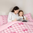thumbnail image 4 of Erosebridal Girly Bowknot Full Size Comforter Sets For Girls,Patchwork Geometric Plaid Bedding Sets For Kids,Pink Reversible,3pcs, 4 of 7