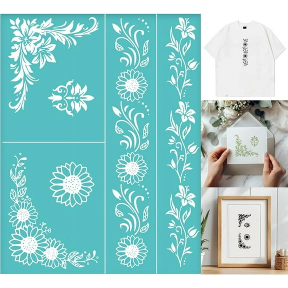 Self-Adhesive Silk Screen Printing Stencil for Painting on Wood DIY Decoration T-Shirt Fabric Floral 280x220mm