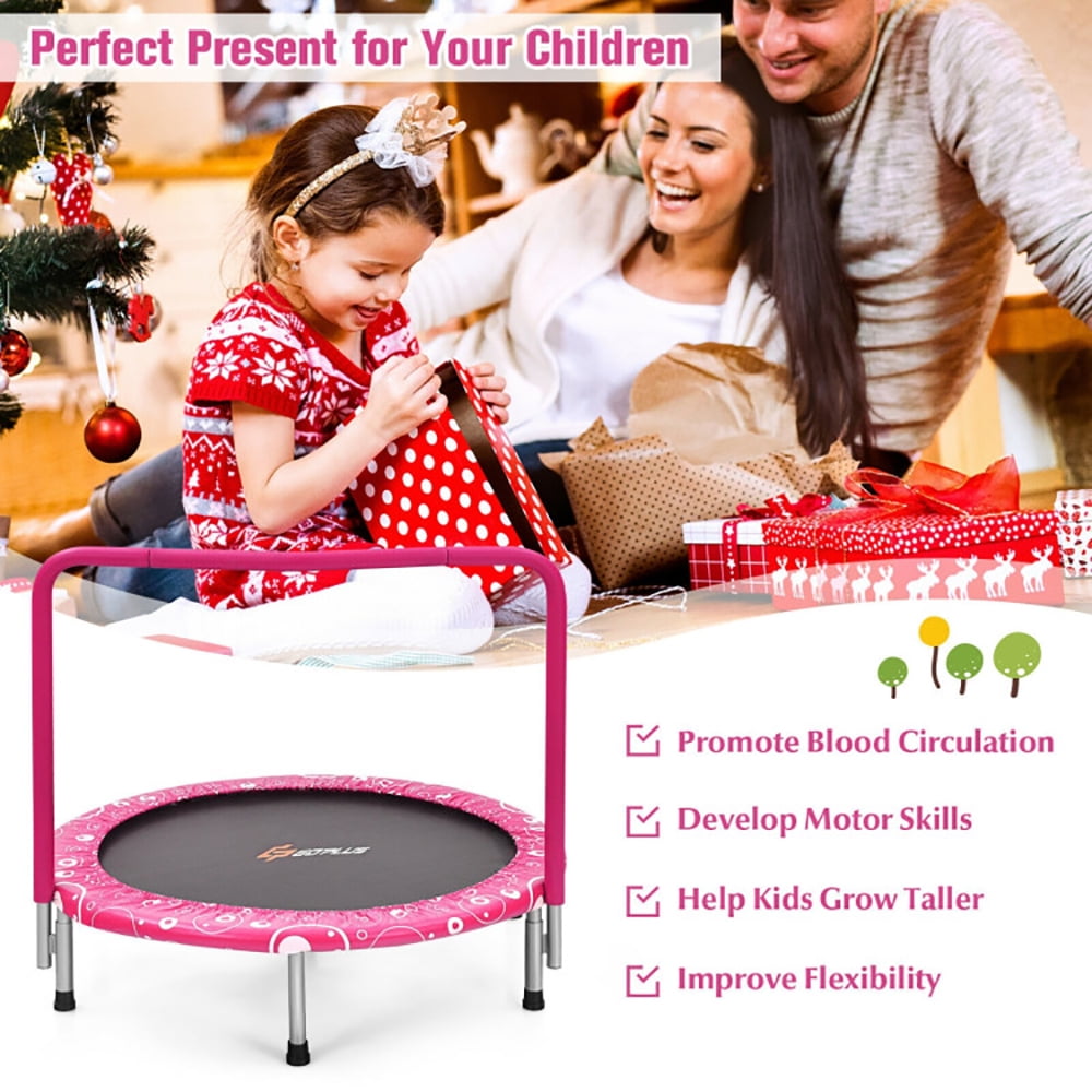 Aimee Lii 36 Inch Kids Trampoline Mini Rebounder with Full Covered Handrail, Outdoor Kids Trampoline, Pink