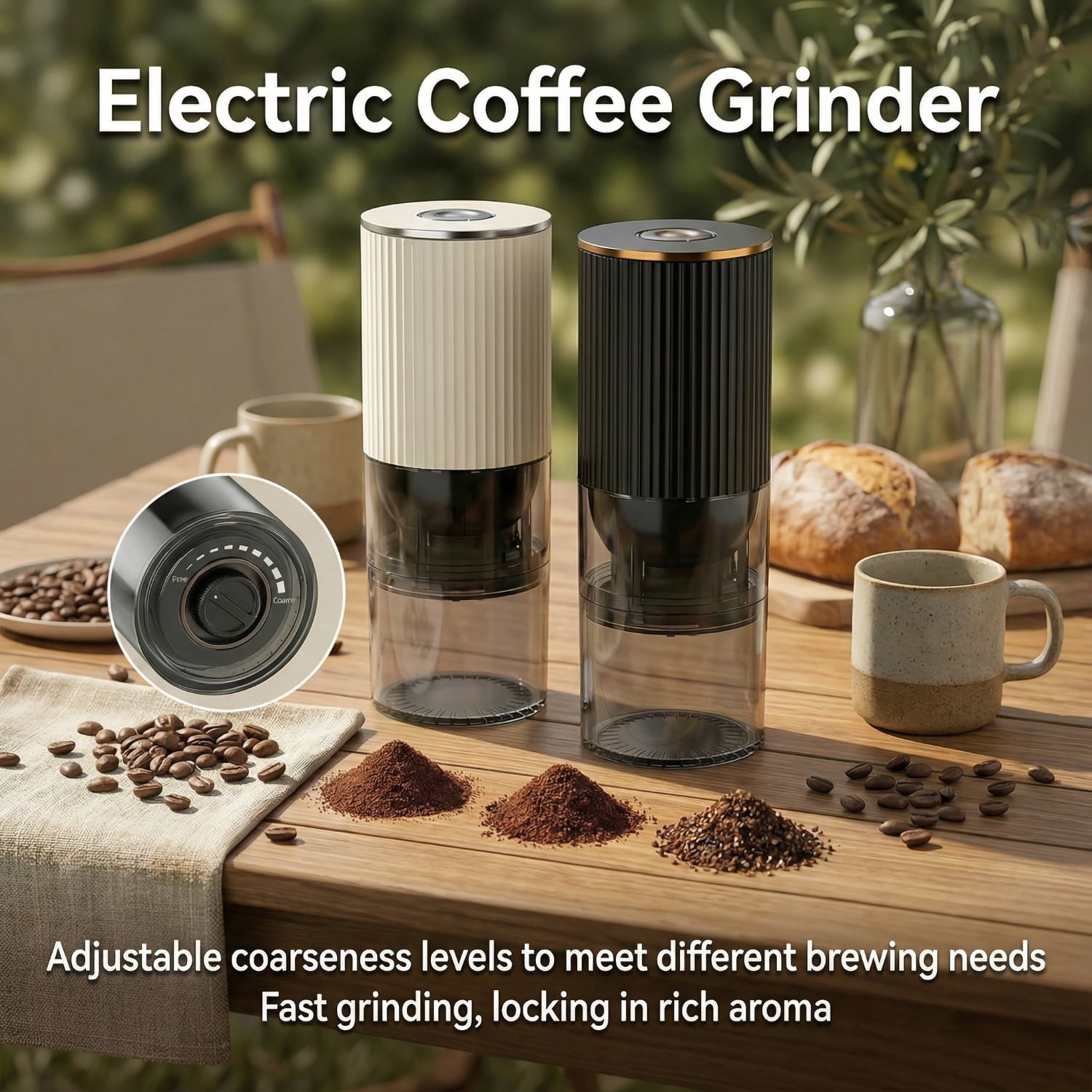 Electric Coffee Grinder USB Rechargeable, Portable Cordless Coffee Bean Grinder with Ceramic Burr, Adjustable Grind Settings for Home Kitchen
