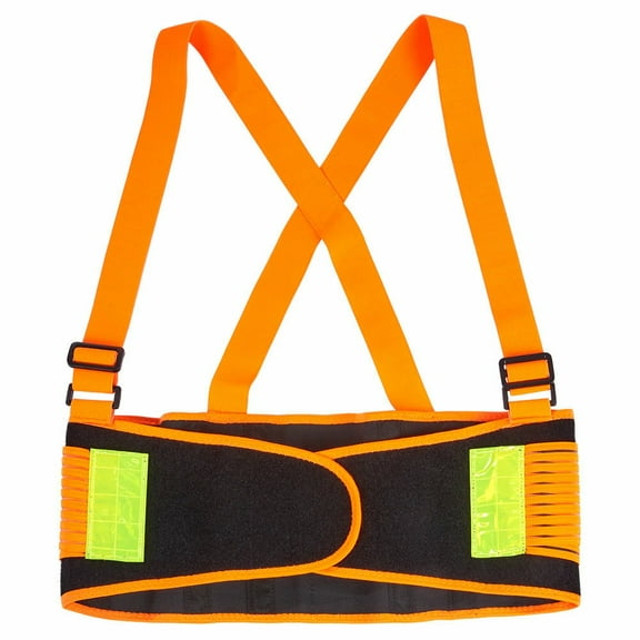 Hi-Vis Back Brace for Heavy Lifting, Adjustable Suspenders, LG, SAFEGEAR