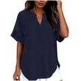thumbnail image 6 of CBASIHI Womens Oversized Short Sleeve Tops- V Neck Summer Vintage Casual Basic T Shirts Dark Blue Size L, 6 of 9