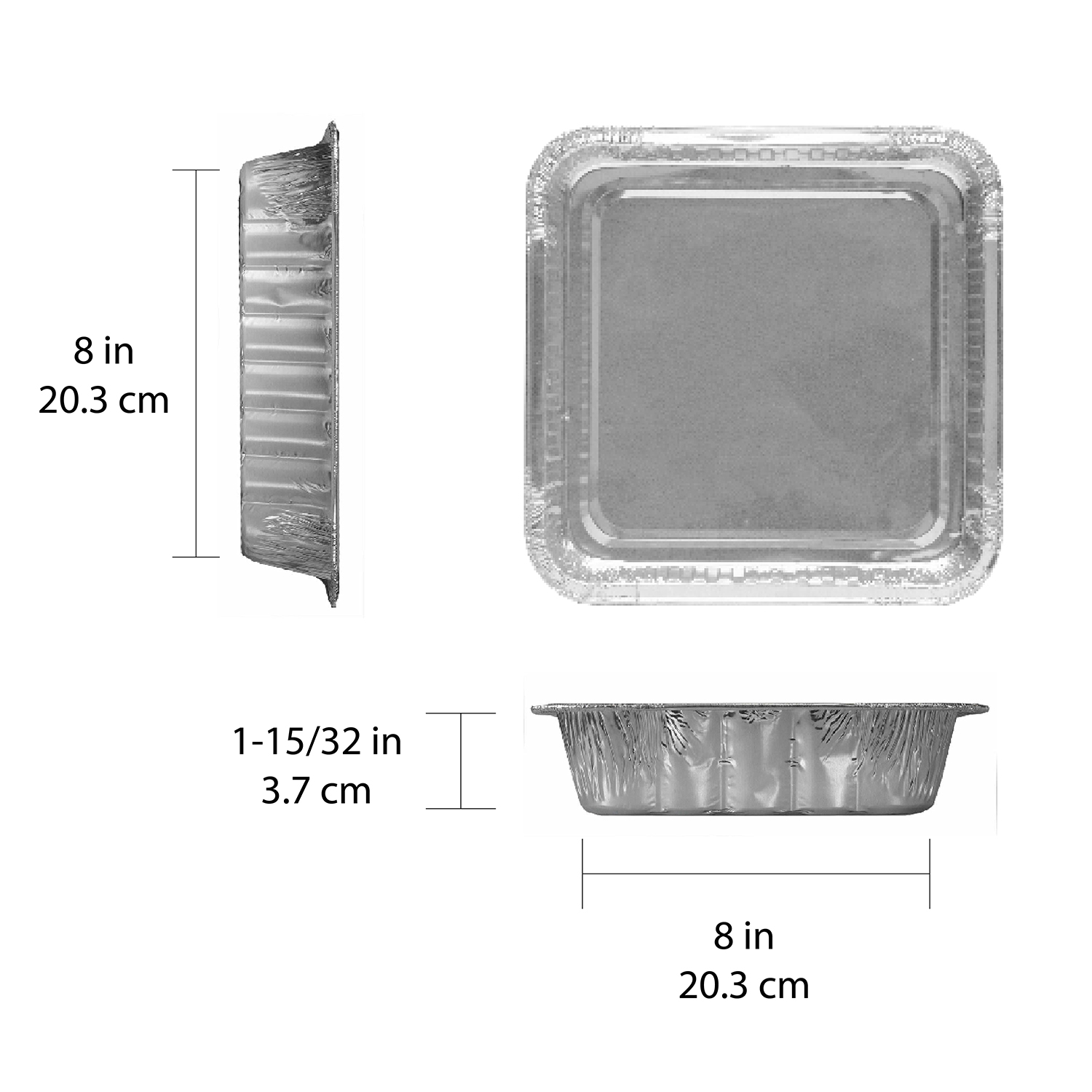 Handi-Foil Square 8" Aluminum Meal Prep Pans with Folded Lids, 3 Count