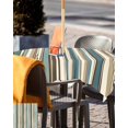 thumbnail image 5 of Boho Teal Stripes Outdoor Square Tablecloth with Umbrella Hole 54x54,Bohemian Vertical Striped Geometric Wrinklefree Wipeable Fabric Table Cloth Waterproof Zippered Cover for Camping Picnic Patio, 5 of 7