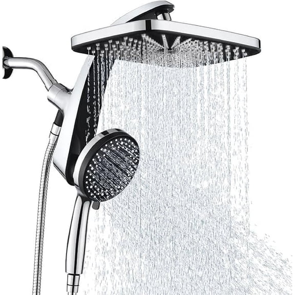 INAVAMZ 12 Inch High Pressure Rainfall Shower Head and 9 Sprays Handheld Showerhead Combo with Magnetic Docking and Power Jet, 360 Adjustable Showerheads with 60” Hose, Anti-Clog, Silver Chrome
