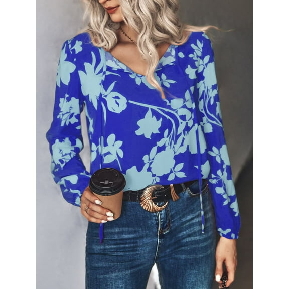 Printed Tie Neck Long Sleeve Blouse