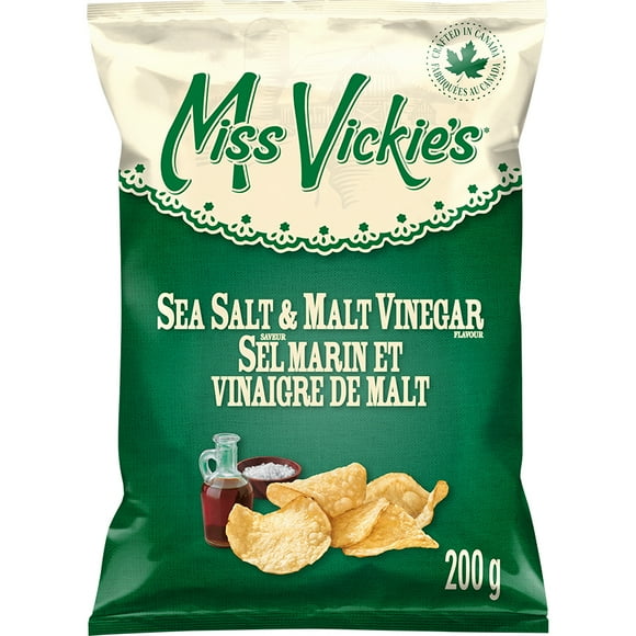 Miss Vickie's Sea Salt & Malt Vinegar flavour kettle cooked potato chips, 200GM