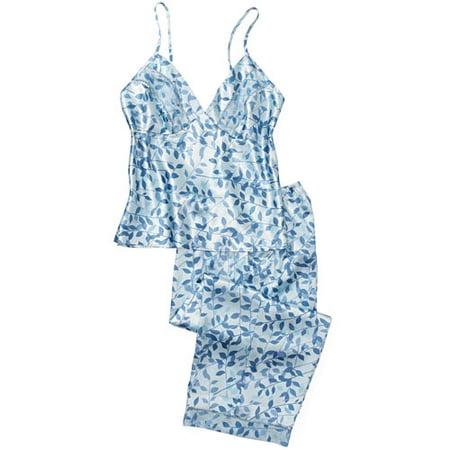 Women's Plus Print Satin Sleep Cami and Crop-Length Pants