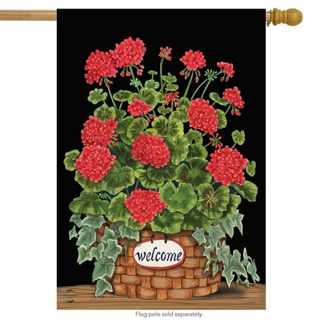 Flag Apple Basket - welcome geraniums summer house flag floral basket 28