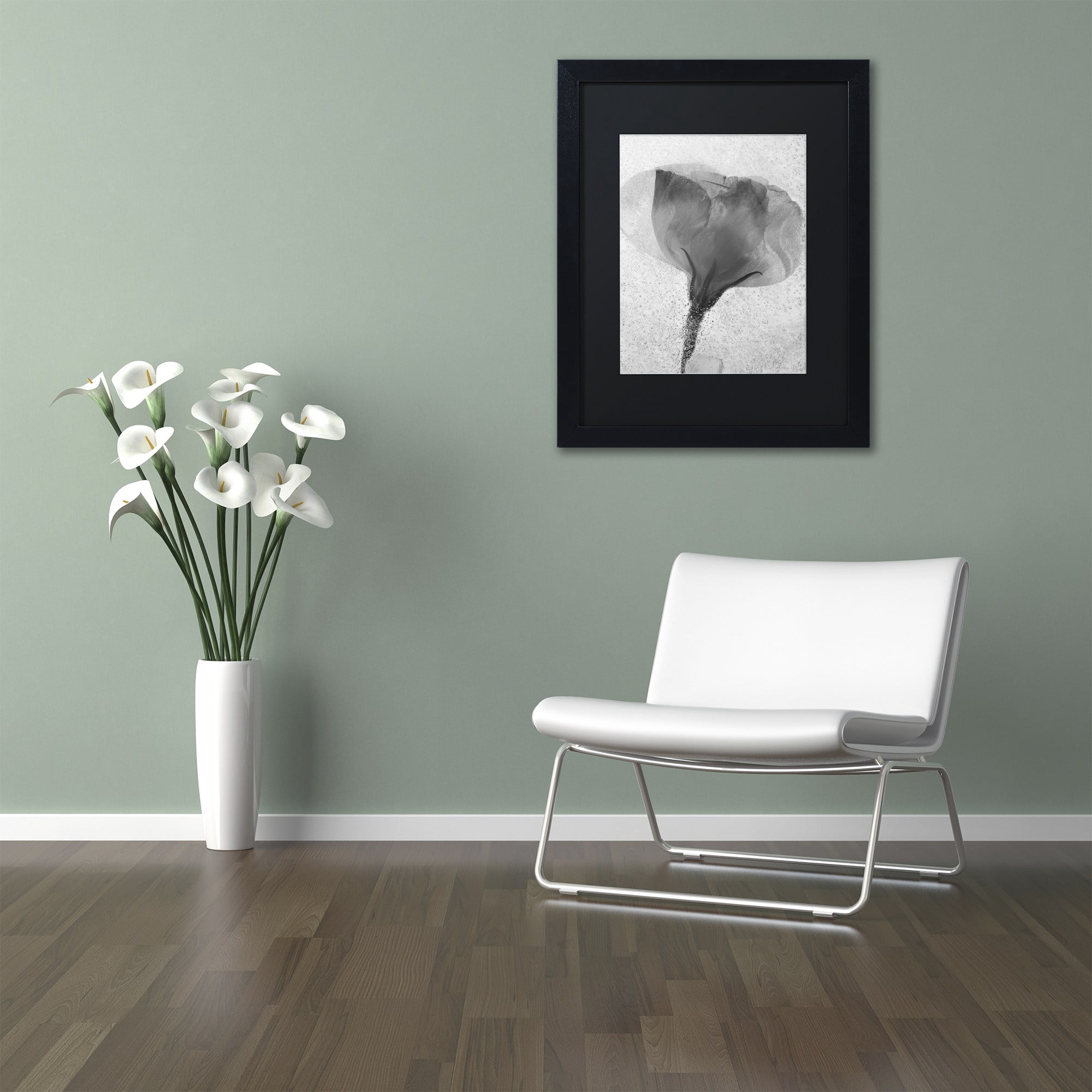 Trademark Fine Art "Flowers on Ice BW-2" Canvas Art by Moises Levy, Black Matte, Black Frame