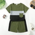 thumbnail image 2 of 7T Little Boys Clothes 7T Boys 2PCS Summer Outfits Set Round Neck Little Boys Short Sleeve Patchwork Top Shorts Set Green, 2 of 8