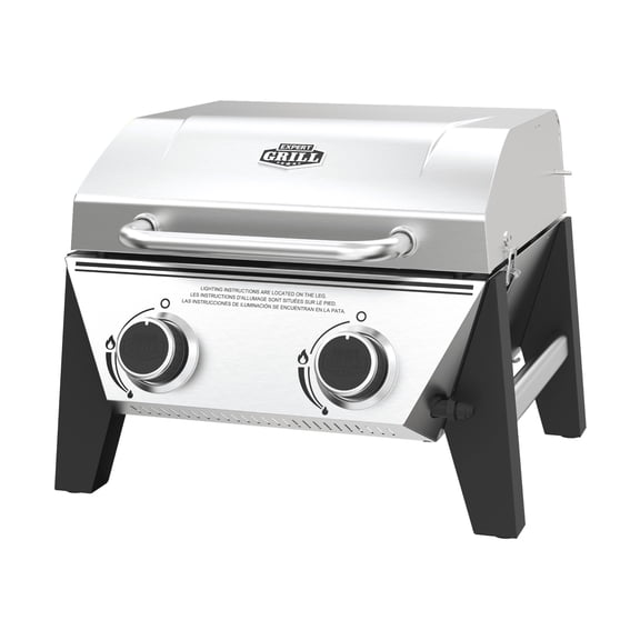 Expert Grill Stainless Steel 2-Burner Tabletop Gas Grill, 13,000 BTUs, 273 Sq. In.
