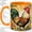 Orange, variant on Colorful Rooster Sunburst Coffee Mug, Rooster Mug, Morning Tea Cup for Home, Farm Bird with Bright Green Tail Feathers and Retro Flowers, Folk Poultry Art, Country Kitchen Lover