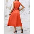 thumbnail image 2 of Orange Solid Color Minimalist Stand Collar Sleeveless A-Line Midi Dress For Women, 2 of 7