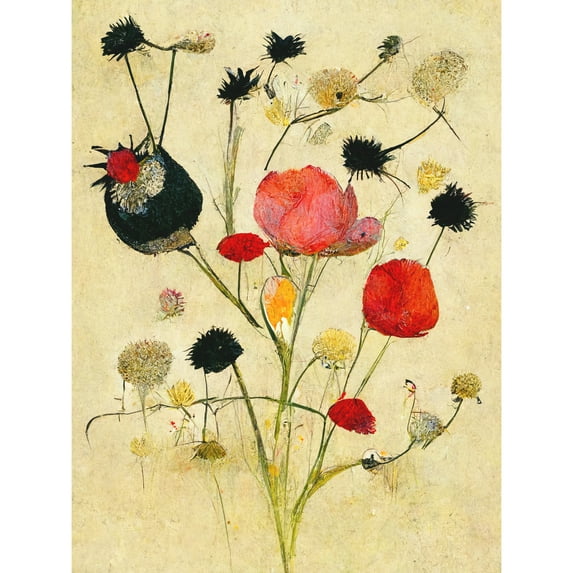 Wild Flower Pastel And Ink Illustration Abstract Large Wall Art Poster Print Thick Paper 18X24 Inch