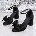 thumbnail image 3 of FRSASU Women's Heeled Sandals Black Bow Round Open Toe Buckle Chunky Block Heel Comfortable Wedding Dress Shoes Black, 3 of 9