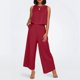 thumbnail image 2 of Conjunto de dos piezas de lino de color liso para mujer: top corto sin mangas con botones y pantalones de pierna ancha, tejido transpirable para el verano, 2 of 8