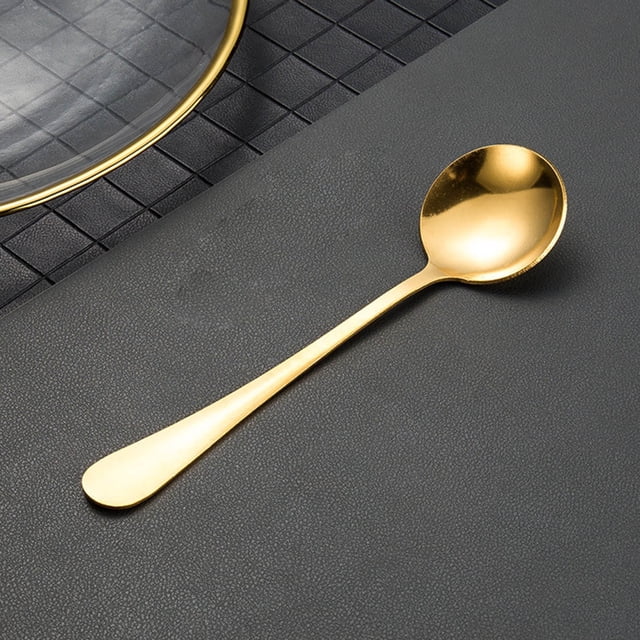 Vaisselle de Classification des Produits - Petite Cuillère Ronde en Acier Inoxydable Dorée Cuillère à Café Design Rond Élégant Poignée Non Durable Ustensiles de Salle à Manger