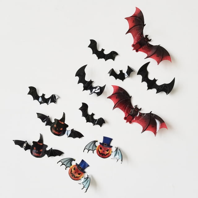 WHEANG Halloween Bat Wall Stickers Assorted Bat & Pumpkin Themed Decorations For Halloween