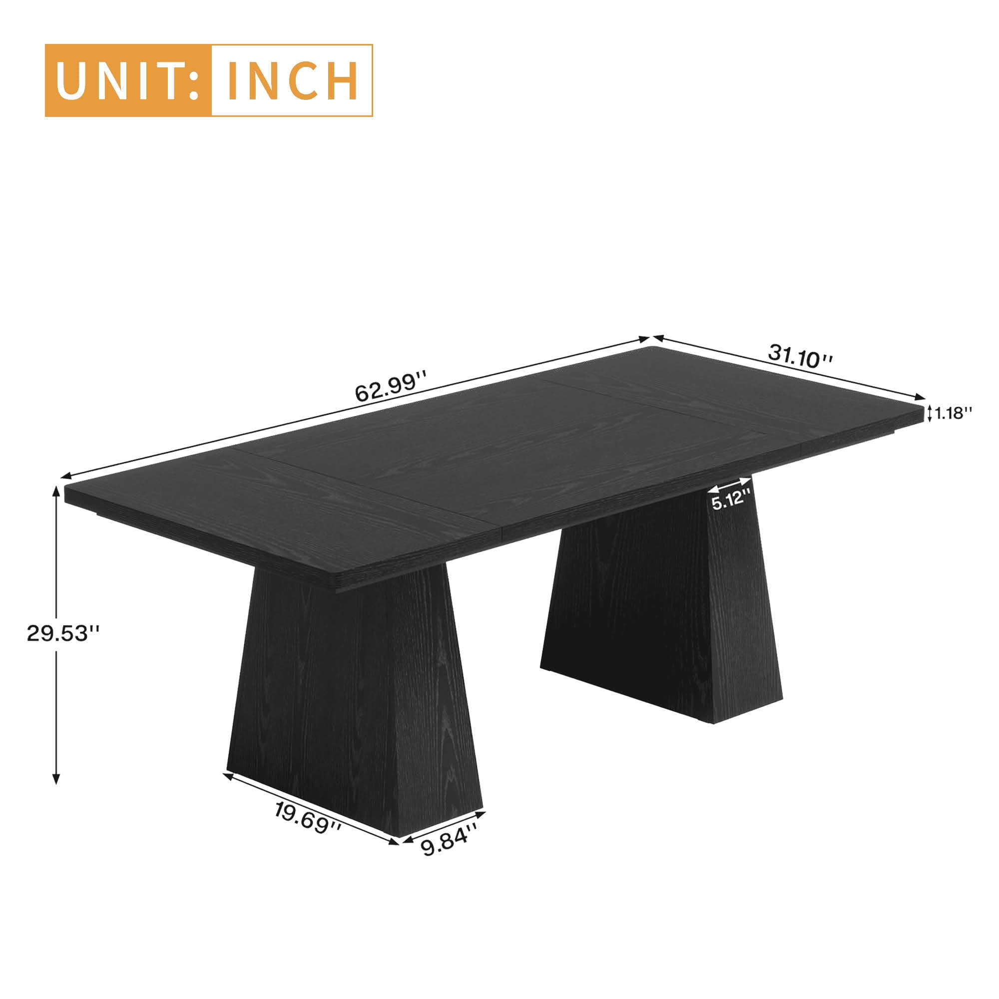 MAYEERTY 63 Inch Farmhouse Dining Table, Rectangular Wood Kitchen Table for 6 People with Tapered Legs